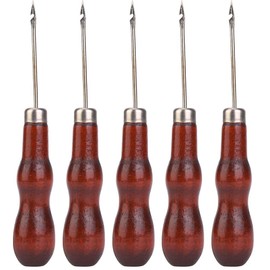 Wooden Handle Awl Hole Punch Sewing Stitching Tool, 5PCS for Shoe Repair, Crochet Hook