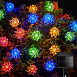 Brightown 50 LED Flower Solar String Lights Outdoor Waterproof, Multicolor Solar Powered Fairy Lights with 8 Lighting Modes for Garden Fence Yard Patio Christmas Tree Party Wedding Decor