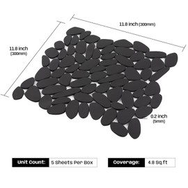 Adolif Pebble Tile for Shower Floor, Black Long Oval Pebble Mosaic Backsplash for Kitchen Bathroom Wall and Floor Tile and Outdoor Areas, 5 Sheets