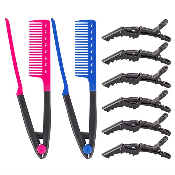DanziX 2 Pcs Flat Hair Straightening Comb with 6 Alligator Clips for Home and Salon