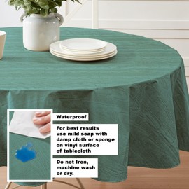 Newbridge Hunter Green Moire Wavy Solid Color Print Heavy Weight Vinyl Flannel Backed Tablecloth, Indoor/Outdoor Vinyl Tablecloth with Flannel Backing, 70” Zippered Umbrella Round