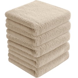 AYO Face Towels, Hotel Specifications, Set of 5, Camel, Fluffy, 100% Cotton, 13.4 x 31.5 inches (34 x 80 cm), Highly Absorbent, Durable, Solid, Low Pilling Gift
