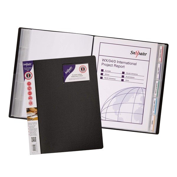 Snopake A4 Indexed Display Book with 40 Pocket - Black