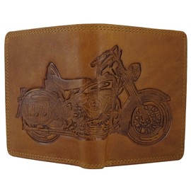 Hill Burry ® Leather Wallet for Men with RFID Protection with Coin Compartment (Shopping Chip) and Embossed Motorbike Motorcycle, brown, Classic