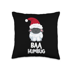 Funny Holiday Critters Bah Baa Humbug Grumpy Sheep Funny Christmas Holiday Throw Pillow, 16x16, Multicolor