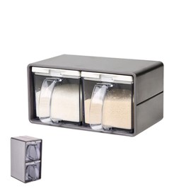 MAR·WENSED Salt Container With Lid And Spoon, Clear Seasoning Rack Spice Pots, 3 Piece Seasoning Box For Home Kitchen Café Storing Salt Sugar Pepper Spice (2 Pieces)