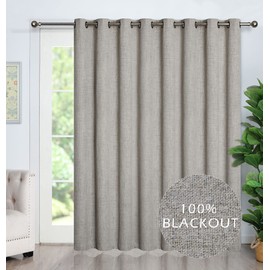 GRALI-DECOR 100% Blackout Sliding Door Curtain, Primitive Linen Look Room Divider Panel, Thermal Insulated Extra Wide Patio Glass Door Curtain (1 Panel,100 x 95, Natural Color)