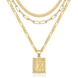 KissYan Gold Layered Necklace Set for Womens, 14K Gold Plated Initial Letter Pendant Necklace Paperclip Snake Choker Silver Alphabets from A-Z Figaro Chain Necklace Jewelry Gift (Gold Z)