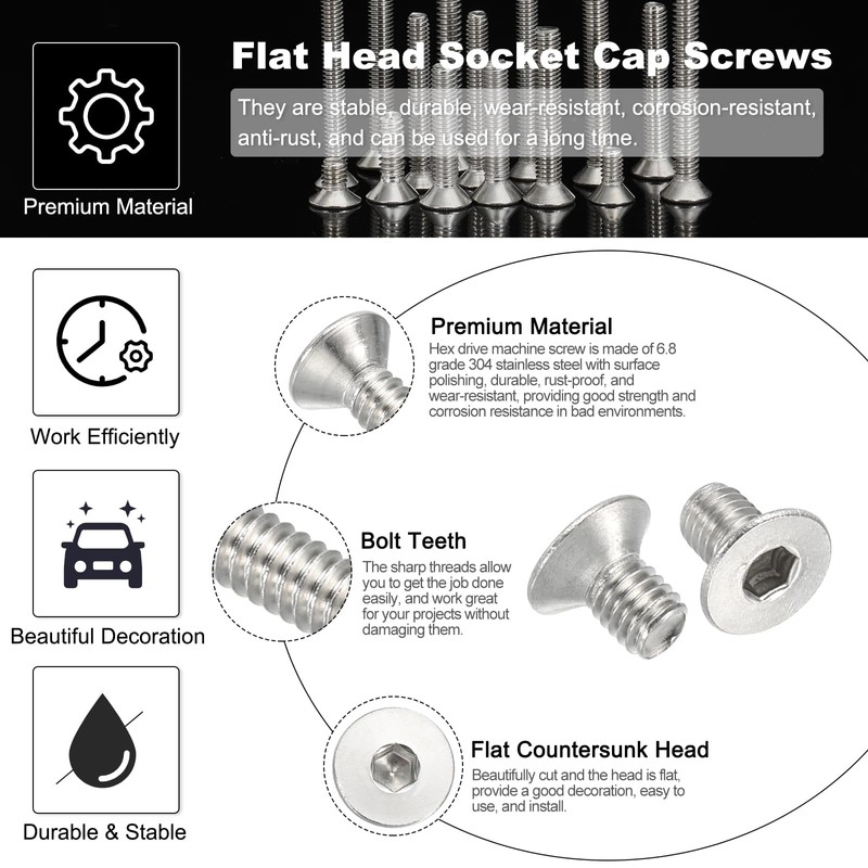 PATIKIL #10-32 x 5/16 Inch Flat Head Socket Cap Screws,