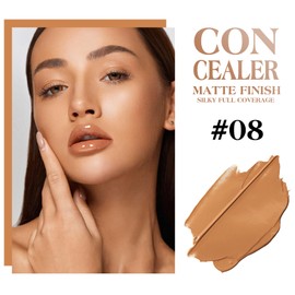 LOKFAR Concealer Full Coverage Kit with Brush, Under Eye Concealer for Dark Circles, Cream Makeup Concealer [Hydrating Waterproof Concealer] for Conceals Acne, Blemish, Pores and Spots (#08)