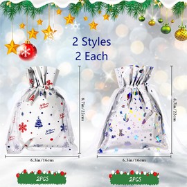 ADQUATOR 4pcs 39×51cm 2styles Christmas Red Green Gift Bags,Santa Claus Tree Drawstring Ribbon Plastic Xmas Large Size Bags for Gift Delivering Shopping Birthday Present Party Decorations