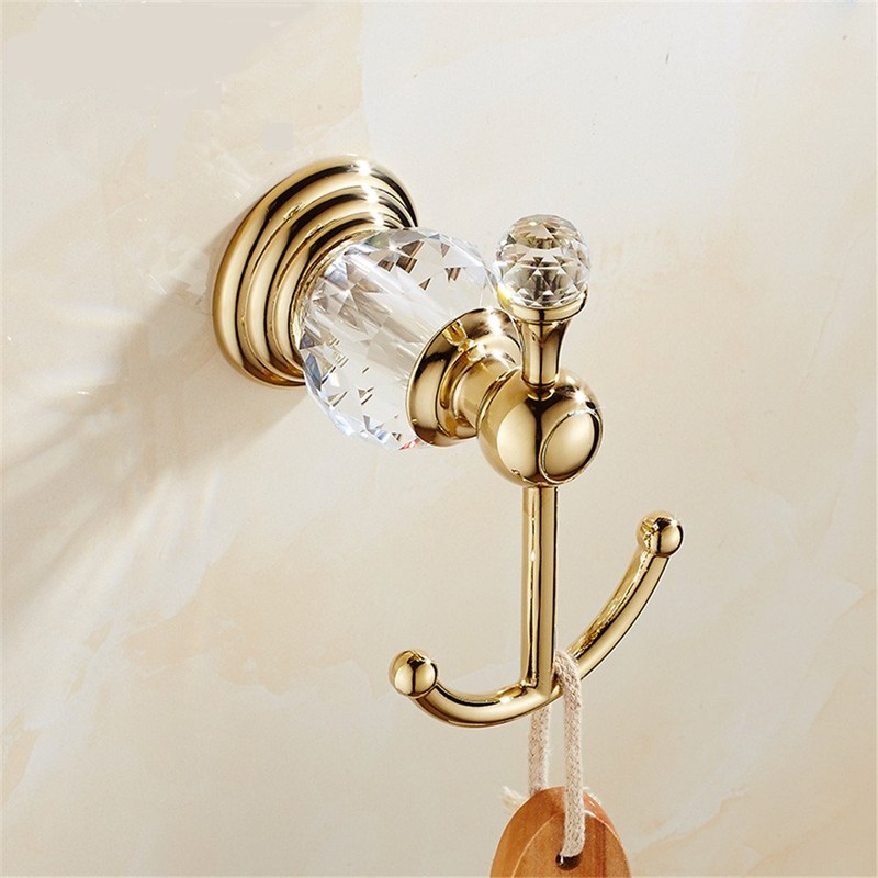 WOLIBEER Gold Bathroom Accessories, Brass Crystal Towel Bar Set Toilet