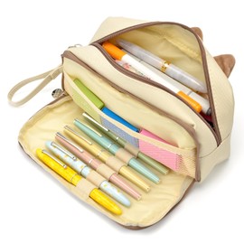 Hongdian Large Capacity Pencil Case Tan Color, 3D Cat Pen Bags Pencil Pouch Organizer for Office College School Stationery