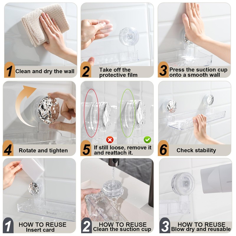 AYWSTC Shower Caddy Suction Cup, Wall Mounted Suction Shower Rack