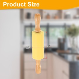 uxcell 4 Inch Silicone Rolling Pin, Small Dough Roller with Wood Handle for Pizza Pastry Fondant Kitchen, Light Yellow