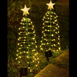 MINTSSOUL 2 Pack Solar Spiral Christmas Trees with Warm White Lights, 36" Outdoor Light Up Xmas Pathway Markers with Stake, Auto On/Off & Waterproof Lights for Winter Patio Yard Walkway Driveway Decor