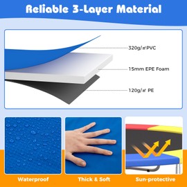 GYMAX Trampoline Spring Cover, Universal 8/10/12/14/15/16FT Trampoline Pads with Hook & Loop Fastener for Easy Installation, Round Safety Pad Replacement, No Hole for Pole (Multicolour,10 FT)