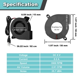 JYUDAUFU 4 Pcs 50×15mm Blower Cooling Fan DC 5V 5015 Brushless Turbine Turbo Ball Bearing Cooler with USB Port with M3×20 Screw Nut, USB Hub, for 3D Printer/CPU/PC/Robet/DIY