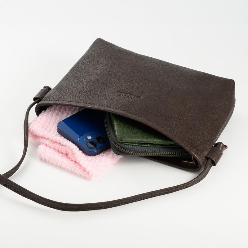 [ANON] Anon SL-G-1729 Goat Leather Horizontal Shoulder Bag (Women's, Cross-body