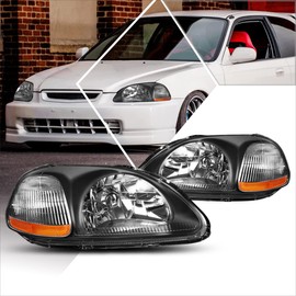 PM PERFORMOTOR Black Amber Headlights Replacement Compatible with 96-98 Civic, PMHL-HCIV-9698-OH-BA