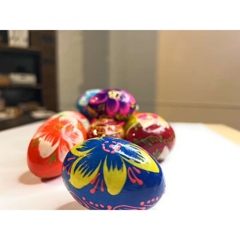 12 Wooden Easter Eggs Hand Painted with Hanger Handmade from