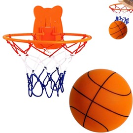 Silent Basketball and Hoop Set, Silent Dribbling IndoorNo Noise with Wall Mount Basketball Hoop Silent Ball Professional Indoor Basketball Frame for People Over 15 Years Old (No.7-9.56in)