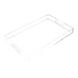 KEVJES Glossy White Acrylic Serving Tray with Handles-Butler Trays for Coffee Table, Snacks,Breakfast in Bed, Kitchen Countertop,Vanity,Makeup Organizer,Ottoman (Clear, 12x20 Inch)