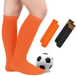 Kids Toddler Youth Cotton Soccer Socks Knee High Soft Tube Socks Long Sport Stockings for Boys Girls Orange & Black Orange 6-9 Years