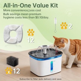Bengor Cat Water Fountain Filters - 12 Pack with Sponges