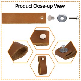 6PCS Brown Leather Drawer Pulls, Leather Dresser Knobs Handmade Pure Leather Handles for Kitchen Cabinet Drawers Bathroom Dressers