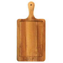 HTB HTB-ACBM1 Wooden Handle Cutting Board Square Cutting Board Natural Lunch Plate Stylish Sushi Table Scandinavian Rectangle Tableware Pizza Bread Fruit Board (M)