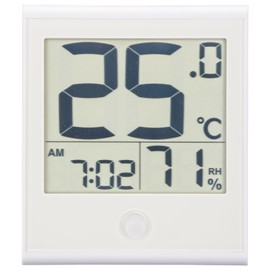 Ohm (OHM) Thermometer Hygrometer Digital Thermometer [Large Characters for Easy Temperature Reading] Large Screen, Place or Wall Mount, Clock, Calendar, Time, Date, White TEM-210B-W 08-1446 Ohm