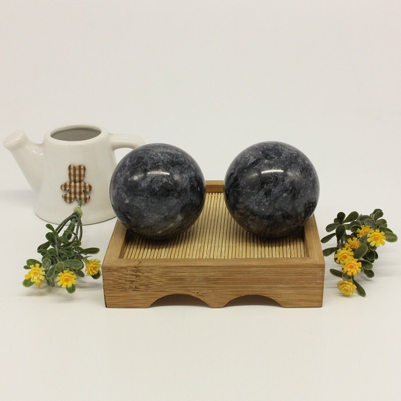 5,1 cm Baoding Bolas de mármol negro bola de piedra chino