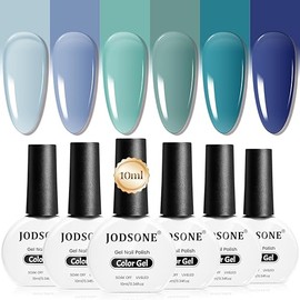 JODSONE 10ml 6 Colors Jelly Gel Nail Polish Set Ocean Blue Turquoise Gel Polish with Crystal Long Lasting All Seasons Need U V Lamp