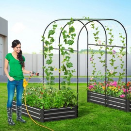 SLSY Galvanized Raised Garden Bed with 85in Tall Garden Trellis for Vegetables - Black