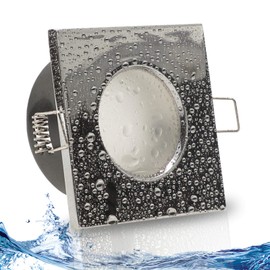 trendlights24 Aqua Base Ceiling Recessed Spotlight Square IP65 Set of 1 Ultra Flat 50 mm LED Spotlights 5 W 230 V Warm White - Chrome Shiny Recessed Light