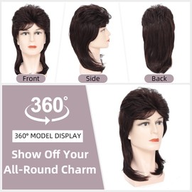 Traqur Mullet Wigs for Men 70s and 80s Theme Party Costumes Fancy Party Accessory Cosplay Wig (Dark Brown)