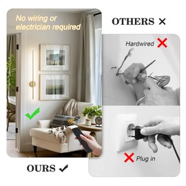 Battery Operated Modern Wall Sconces,Dimmable Wireless Wall Light Set of Two with Remote Control,3 Color Temperatures,Rechargeable LED Wall Sconce for Bedroom,Living Room,Hallway,27.6 Inch,Matte Gold