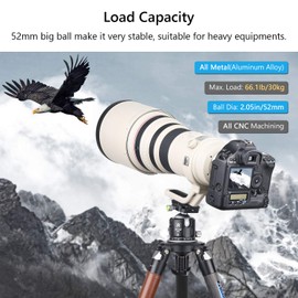 52mm Low Profile Ball Head Tripod Mount Ball Head ARTCISE All Metal CNC Machining with Two 1/4" Quick Release Plates for Tripod, Monopod, DSLR, Camcorder，Max Load 66lbs /30kg