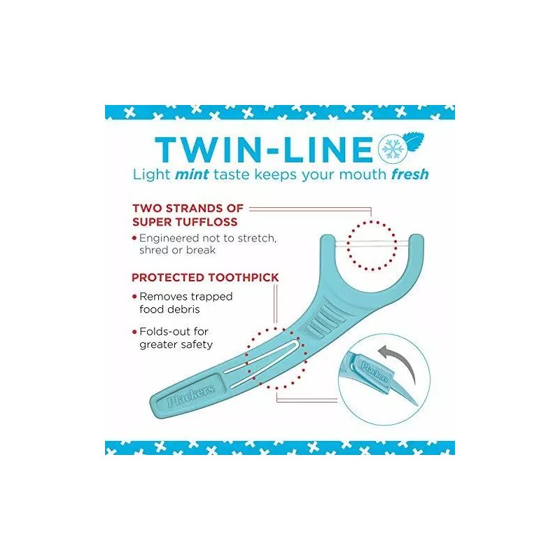 Plackers Twin-Line Dental Floss Picks, Designed with Two High Assorted