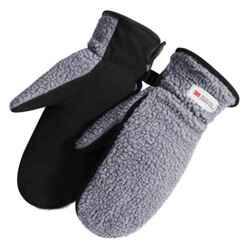 Harssidanzar Women's Outdoor Mitt Finger Liner Sherpa Mitten For Winter Thermal Thinsulate Lined SL020CA,Grey Black,Size XL