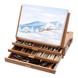 Wooden 3-Drawer Storage Box Easel,Adjustable Portable Tabletop Sketchbox Easel for Artist, Beginners and Professionals