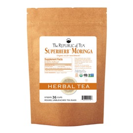 The Republic of Tea — Organic Moringa SuperHerb Tea Refill Bag, 36 Herbal Tea Bags, Naturally Caffeine-Free