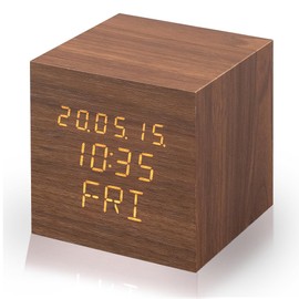 Iris Ohyama ICW-02W-T Alarm Clock, Digital, Brightness Adjustment, Temperature Display, Table Clock, Power Saving Mode, Cube, Brown