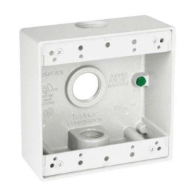 TayMac DB375WH 3/4-Inch 3 Hole 2-Gang Weatherproof Box, 3/4-Inch Outlets, White