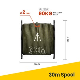 BROTREE 2mm Paracord 3 Strands 30M 100% Nylon Rope Parachute Cord for Outdoor, Craft, DIY - 90kg Breaking Load (Olive Green)