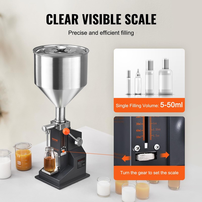 VEVOR Manual Paste Liquid Filling Machine, 5-50ml Adjustable Bottle Filling