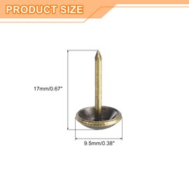 uxcell Upholstery Tacks Nail Pins Furniture, 100Pcs 9.5x17mm Thumb Tack Pins Assortment Kit Carbon Steel for Home Sofa DIY Decorative Nail Heads Nails, Yellow Bronze