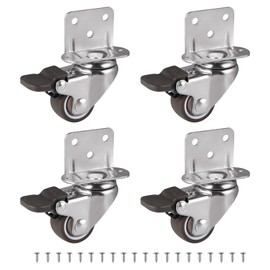 Skelang 4 Pcs L-Shaped Plate Swivel Castor, 25mm Wheel with Brake, TPE Caster for Plant Stand, Cabinet, Trolley, Total Load Capacity 45kg
