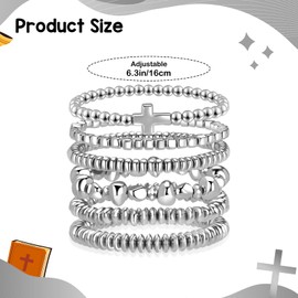 Joyline Religious Christian Gifts for Women Non Tarnish Stackable Stretch Cross Bracelets Elegant Catholic Jewelry for Baptism, Birthday, Mother's Day (Silver)